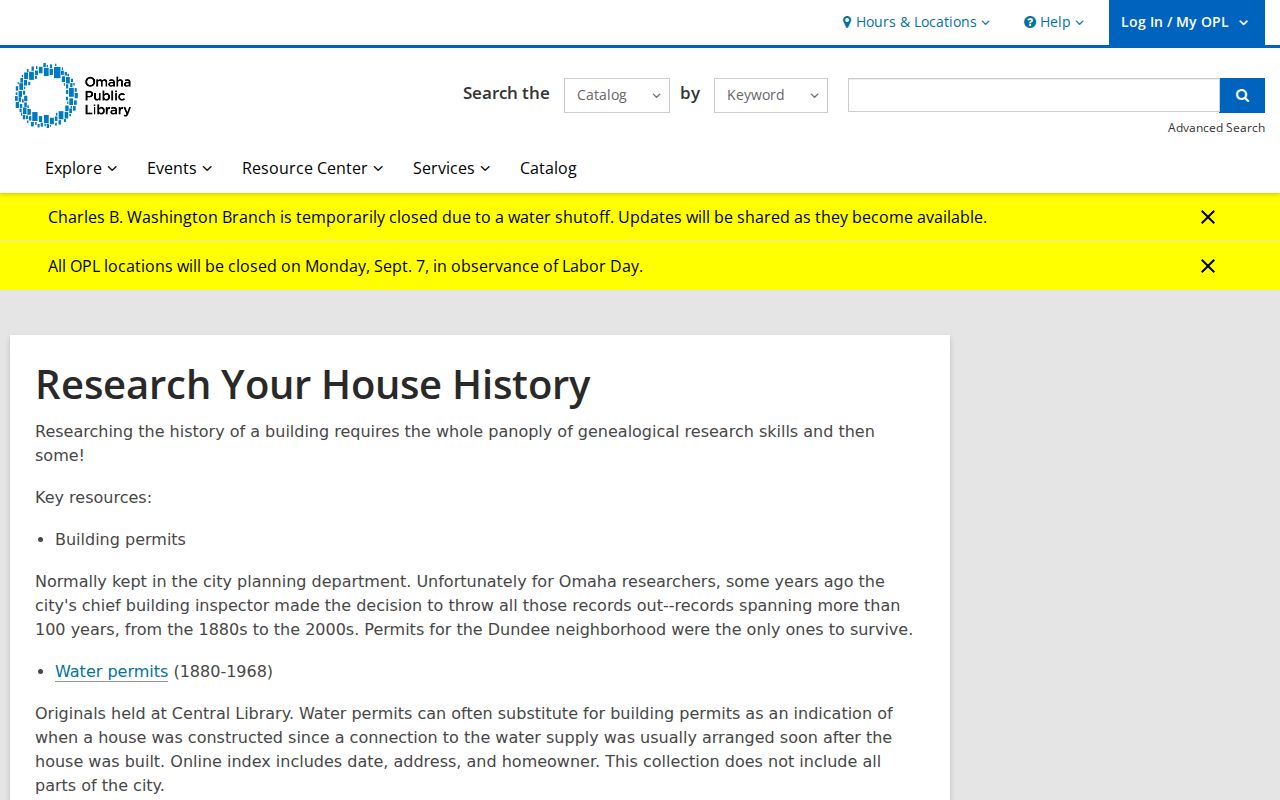 Douglas County previous residents house-history guide at Omaha Public Library