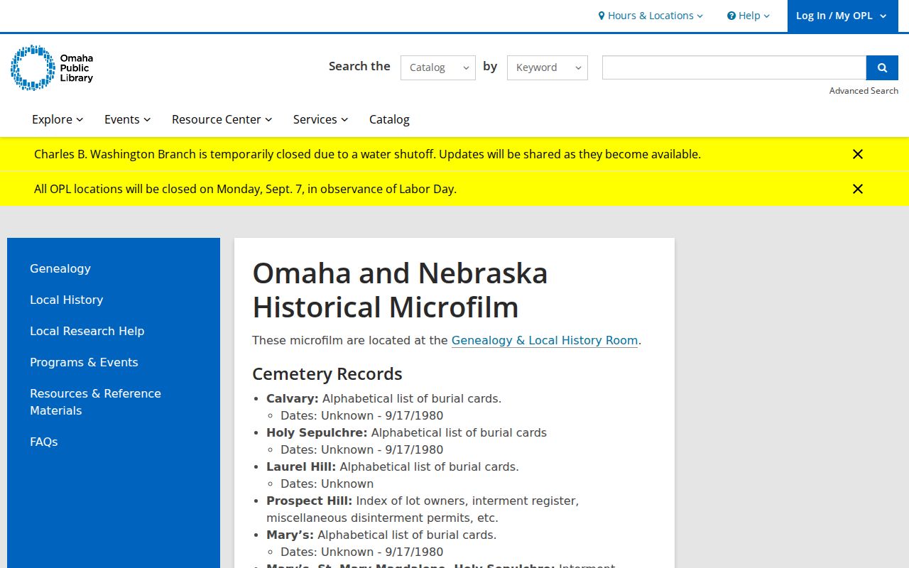 Douglas County previous residents research through Omaha Public Library historical microfilm