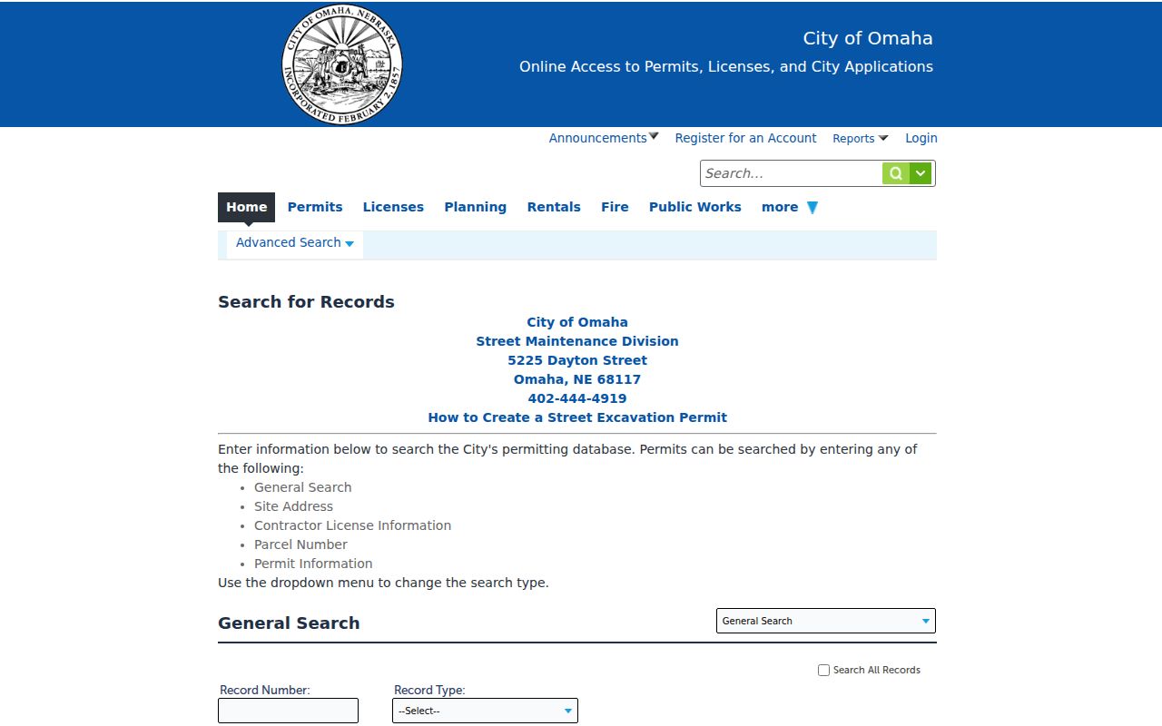Douglas County street directory Omaha Public Works address search