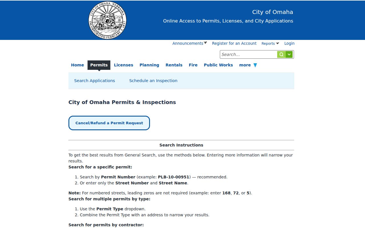 Douglas County street directory Omaha Accela permit search